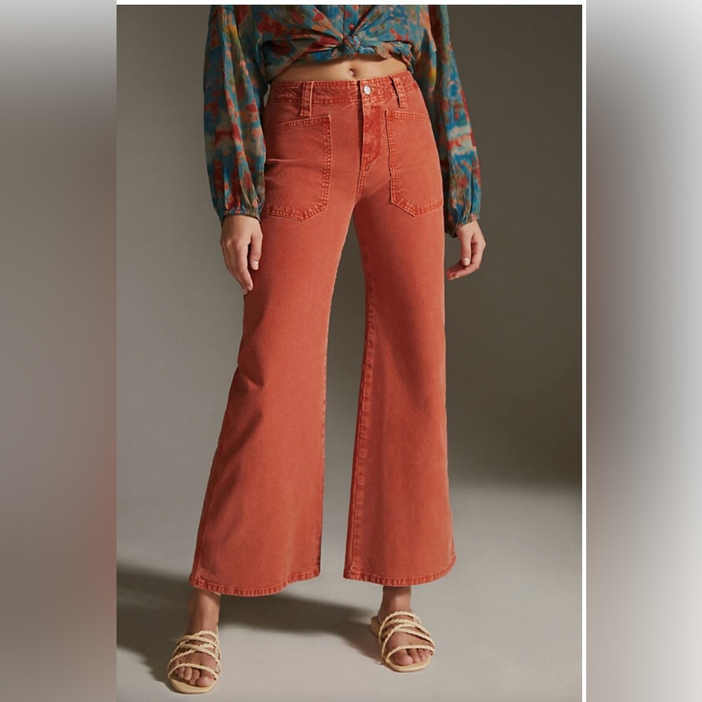 Anthropologie Pilcro Orange Rust The Carpenter Wide Leg Pants Size 30 - Picture 2 of 10